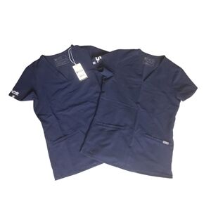 FIGS Scrub Set of 2 Tops Women's XXS Technical Collection Navy Blue NWT NWOT